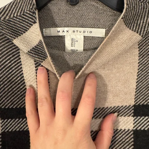 Max Studio Plaid Mock Neck Sweater in Beige and Black - Picture 3 of 6